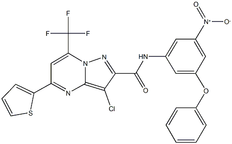 3-chloro-N-{3-nitro-5-phenoxyphenyl}-5-(2-thienyl)-7-(trifluoromethyl)pyrazolo[1,5-a]pyrimidine-2-carboxamide 구조식 이미지