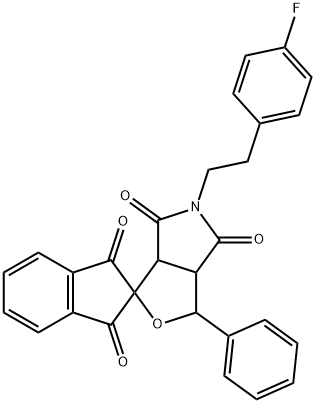 1-phenyl-5-[2-(4-fluorophenyl)ethyl]-3a,6a-dihydrospiro(1H-furo[3,4-c]pyrrole-3,2'-[1'H]-indene)-1',3',4,6(2'H,3H,5H)-tetrone 구조식 이미지