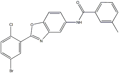 N-[2-(5-bromo-2-chlorophenyl)-1,3-benzoxazol-5-yl]-3-methylbenzamide 구조식 이미지