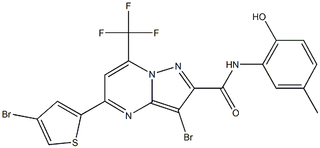 3-bromo-5-(4-bromo-2-thienyl)-N-(2-hydroxy-5-methylphenyl)-7-(trifluoromethyl)pyrazolo[1,5-a]pyrimidine-2-carboxamide 구조식 이미지