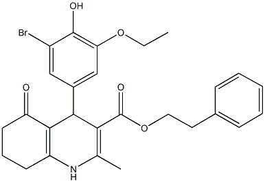 2-phenylethyl 4-(3-bromo-5-ethoxy-4-hydroxyphenyl)-2-methyl-5-oxo-1,4,5,6,7,8-hexahydro-3-quinolinecarboxylate Structure