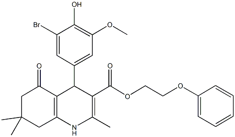 2-phenoxyethyl 4-(3-bromo-4-hydroxy-5-methoxyphenyl)-2,7,7-trimethyl-5-oxo-1,4,5,6,7,8-hexahydro-3-quinolinecarboxylate Structure