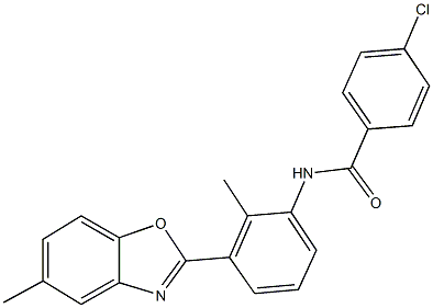 4-chloro-N-[2-methyl-3-(5-methyl-1,3-benzoxazol-2-yl)phenyl]benzamide Structure