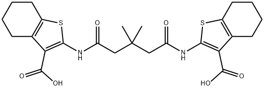 2-({5-[(3-carboxy-4,5,6,7-tetrahydro-1-benzothien-2-yl)amino]-3,3-dimethyl-5-oxopentanoyl}amino)-4,5,6,7-tetrahydro-1-benzothiophene-3-carboxylic acid 구조식 이미지
