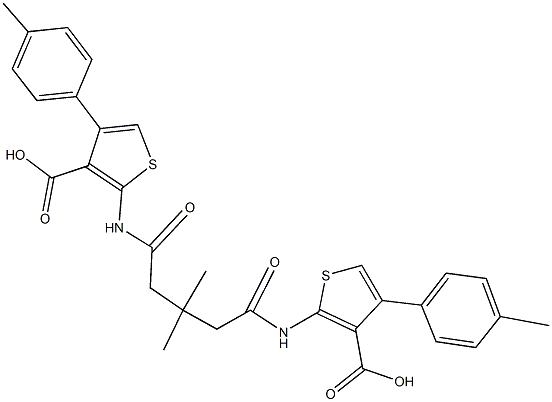 2-[(5-{[3-carboxy-4-(4-methylphenyl)-2-thienyl]amino}-3,3-dimethyl-5-oxopentanoyl)amino]-4-(4-methylphenyl)-3-thiophenecarboxylic acid 구조식 이미지