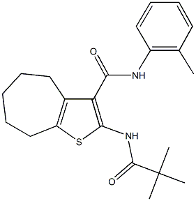 2-[(2,2-dimethylpropanoyl)amino]-N-(2-methylphenyl)-5,6,7,8-tetrahydro-4H-cyclohepta[b]thiophene-3-carboxamide 구조식 이미지