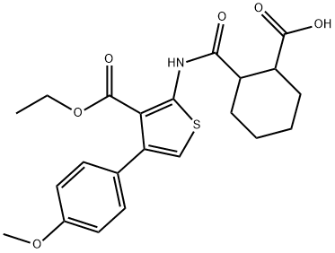 2-({[3-(ethoxycarbonyl)-4-(4-methoxyphenyl)-2-thienyl]amino}carbonyl)cyclohexanecarboxylic acid Structure