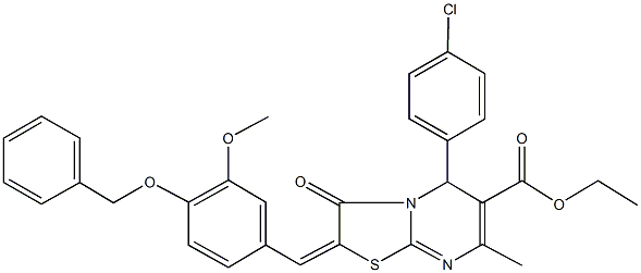ethyl 2-[4-(benzyloxy)-3-methoxybenzylidene]-5-(4-chlorophenyl)-7-methyl-3-oxo-2,3-dihydro-5H-[1,3]thiazolo[3,2-a]pyrimidine-6-carboxylate Structure