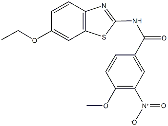 N-(6-ethoxy-1,3-benzothiazol-2-yl)-3-nitro-4-methoxybenzamide 구조식 이미지