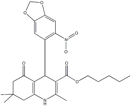 pentyl 4-{6-nitro-1,3-benzodioxol-5-yl}-2,7,7-trimethyl-5-oxo-1,4,5,6,7,8-hexahydro-3-quinolinecarboxylate Structure