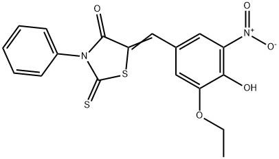 5-{3-ethoxy-4-hydroxy-5-nitrobenzylidene}-3-phenyl-2-thioxo-1,3-thiazolidin-4-one Structure