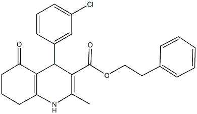 2-phenylethyl 4-(3-chlorophenyl)-2-methyl-5-oxo-1,4,5,6,7,8-hexahydro-3-quinolinecarboxylate 구조식 이미지