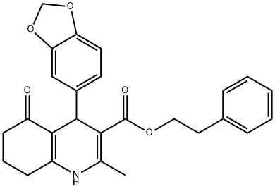 2-phenylethyl 4-(1,3-benzodioxol-5-yl)-2-methyl-5-oxo-1,4,5,6,7,8-hexahydro-3-quinolinecarboxylate 구조식 이미지