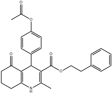 2-phenylethyl 4-[4-(acetyloxy)phenyl]-2-methyl-5-oxo-1,4,5,6,7,8-hexahydro-3-quinolinecarboxylate 구조식 이미지