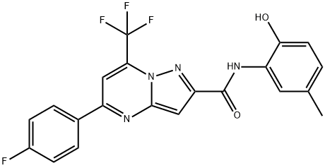 5-(4-fluorophenyl)-N-(2-hydroxy-5-methylphenyl)-7-(trifluoromethyl)pyrazolo[1,5-a]pyrimidine-2-carboxamide 구조식 이미지