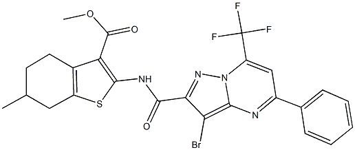 methyl 2-({[3-bromo-5-phenyl-7-(trifluoromethyl)pyrazolo[1,5-a]pyrimidin-2-yl]carbonyl}amino)-6-methyl-4,5,6,7-tetrahydro-1-benzothiophene-3-carboxylate Structure