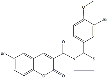 6-bromo-3-{[2-(3-bromo-4-methoxyphenyl)-1,3-thiazolidin-3-yl]carbonyl}-2H-chromen-2-one 구조식 이미지