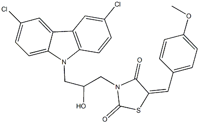 3-[3-(3,6-dichloro-9H-carbazol-9-yl)-2-hydroxypropyl]-5-(4-methoxybenzylidene)-1,3-thiazolidine-2,4-dione 구조식 이미지