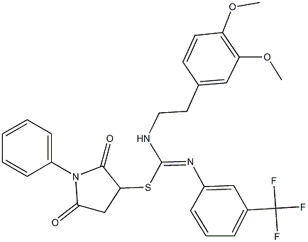 2,5-dioxo-1-phenyl-3-pyrrolidinyl N-[2-(3,4-dimethoxyphenyl)ethyl]-N'-[3-(trifluoromethyl)phenyl]imidothiocarbamate 구조식 이미지