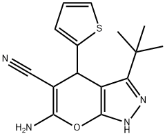 6-amino-3-tert-butyl-4-(2-thienyl)-1,4-dihydropyrano[2,3-c]pyrazole-5-carbonitrile Structure