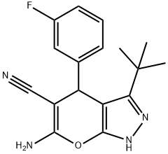 6-amino-3-(tert-butyl)-4-(3-fluorophenyl)-1,4-dihydropyrano[2,3-c]pyrazole-5-carbonitrile 구조식 이미지