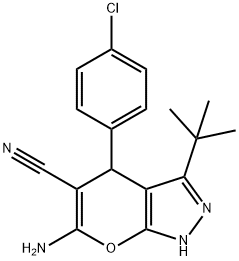 6-amino-3-tert-butyl-4-(4-chlorophenyl)-2,4-dihydropyrano[2,3-c]pyrazole-5-carbonitrile 구조식 이미지