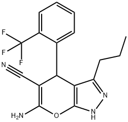 6-amino-3-propyl-4-[2-(trifluoromethyl)phenyl]-2,4-dihydropyrano[2,3-c]pyrazole-5-carbonitrile Structure