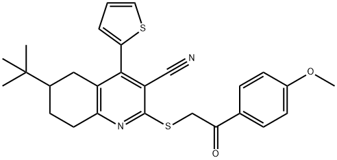 6-(tert-butyl)-2-{[2-(4-methoxyphenyl)-2-oxoethyl]sulfanyl}-4-(2-thienyl)-5,6,7,8-tetrahydro-3-quinolinecarbonitrile 구조식 이미지