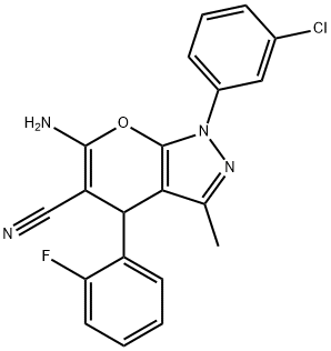 6-amino-1-(3-chlorophenyl)-4-(2-fluorophenyl)-3-methyl-1,4-dihydropyrano[2,3-c]pyrazole-5-carbonitrile 구조식 이미지