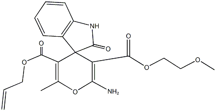 5'-allyl 3'-(2-methoxyethyl) 2'-amino-1,3-dihydro-6'-methyl-2-oxospiro[2H-indole-3,4'-(4'H)-pyran]-3',5'-dicarboxylate Structure