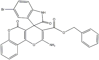 benzyl 2'-amino-5-bromo-1,3-dihydro-2,5'-dioxospiro[2H-indole-3,4'-(4'H,5'H)-pyrano[3,2-c]chromene]-3'-carboxylate Structure