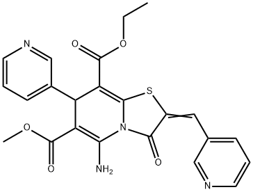 8-ethyl 6-methyl 5-amino-3-oxo-7-(3-pyridinyl)-2-(3-pyridinylmethylene)-2,3-dihydro-7H-[1,3]thiazolo[3,2-a]pyridine-6,8-dicarboxylate 구조식 이미지