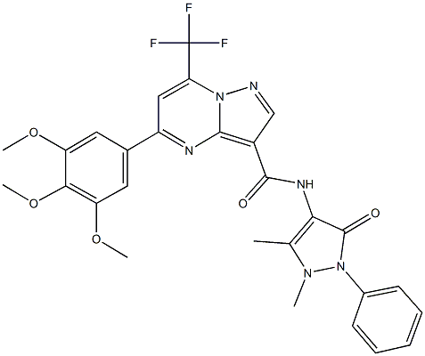 N-(1,5-dimethyl-3-oxo-2-phenyl-2,3-dihydro-1H-pyrazol-4-yl)-7-(trifluoromethyl)-5-(3,4,5-trimethoxyphenyl)pyrazolo[1,5-a]pyrimidine-3-carboxamide 구조식 이미지
