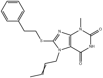 7-(2-butenyl)-3-methyl-8-[(2-phenylethyl)sulfanyl]-3,7-dihydro-1H-purine-2,6-dione 구조식 이미지