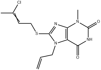 7-allyl-8-[(3-chloro-2-butenyl)sulfanyl]-3-methyl-3,7-dihydro-1H-purine-2,6-dione 구조식 이미지