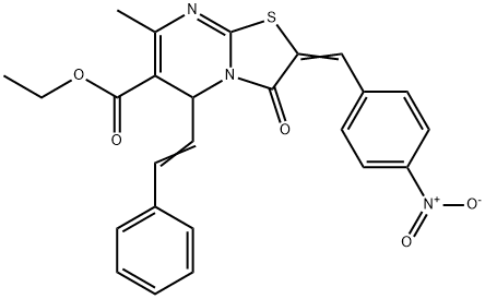 ethyl 2-{4-nitrobenzylidene}-7-methyl-3-oxo-5-(2-phenylvinyl)-2,3-dihydro-5H-[1,3]thiazolo[3,2-a]pyrimidine-6-carboxylate 구조식 이미지