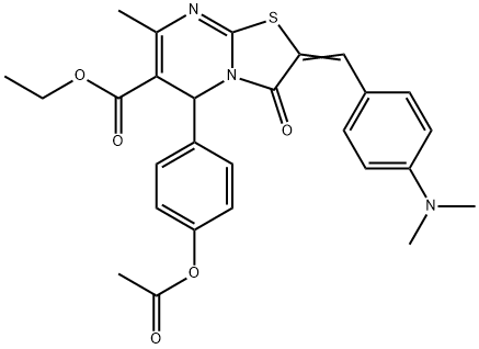 ethyl 5-[4-(acetyloxy)phenyl]-2-[4-(dimethylamino)benzylidene]-7-methyl-3-oxo-2,3-dihydro-5H-[1,3]thiazolo[3,2-a]pyrimidine-6-carboxylate 구조식 이미지