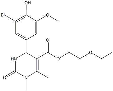 2-ethoxyethyl 4-(3-bromo-4-hydroxy-5-methoxyphenyl)-1,6-dimethyl-2-oxo-1,2,3,4-tetrahydro-5-pyrimidinecarboxylate Structure