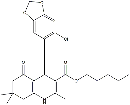 pentyl 4-(6-chloro-1,3-benzodioxol-5-yl)-2,7,7-trimethyl-5-oxo-1,4,5,6,7,8-hexahydroquinoline-3-carboxylate 구조식 이미지