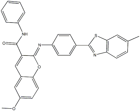 6-methoxy-2-{[4-(6-methyl-1,3-benzothiazol-2-yl)phenyl]imino}-N-phenyl-2H-chromene-3-carboxamide 구조식 이미지