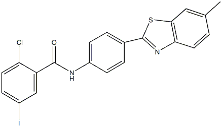 2-chloro-5-iodo-N-[4-(6-methyl-1,3-benzothiazol-2-yl)phenyl]benzamide 구조식 이미지