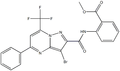 methyl 2-({[3-bromo-5-phenyl-7-(trifluoromethyl)pyrazolo[1,5-a]pyrimidin-2-yl]carbonyl}amino)benzoate 구조식 이미지