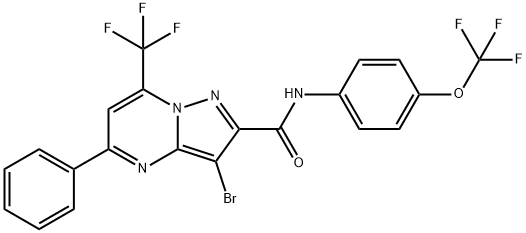 3-bromo-5-phenyl-N-[4-(trifluoromethoxy)phenyl]-7-(trifluoromethyl)pyrazolo[1,5-a]pyrimidine-2-carboxamide 구조식 이미지