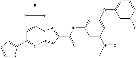 N-{3-(3-chlorophenoxy)-5-nitrophenyl}-5-(2-thienyl)-7-(trifluoromethyl)pyrazolo[1,5-a]pyrimidine-2-carboxamide 구조식 이미지