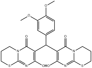 7-[(3,4-dimethoxyphenyl)(8-hydroxy-6-oxo-3,4-dihydro-2H,6H-pyrimido[2,1-b][1,3]thiazin-7-yl)methyl]-8-hydroxy-3,4-dihydro-2H,6H-pyrimido[2,1-b][1,3]thiazin-6-one 구조식 이미지