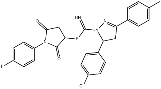 1-(4-fluorophenyl)-2,5-dioxo-3-pyrrolidinyl 5-(4-chlorophenyl)-3-(4-methylphenyl)-4,5-dihydro-1H-pyrazole-1-carbimidothioate 구조식 이미지