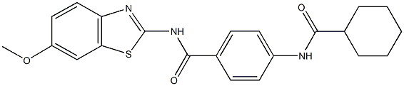 4-[(cyclohexylcarbonyl)amino]-N-(6-methoxy-1,3-benzothiazol-2-yl)benzamide 구조식 이미지