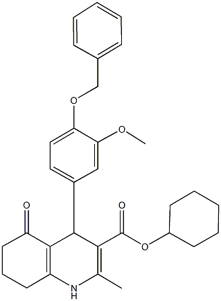 cyclohexyl 2-methyl-4-{3-(methyloxy)-4-[(phenylmethyl)oxy]phenyl}-5-oxo-1,4,5,6,7,8-hexahydroquinoline-3-carboxylate Structure