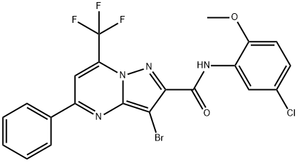 3-bromo-N-(5-chloro-2-methoxyphenyl)-5-phenyl-7-(trifluoromethyl)pyrazolo[1,5-a]pyrimidine-2-carboxamide 구조식 이미지