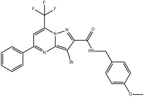 3-bromo-N-(4-methoxybenzyl)-5-phenyl-7-(trifluoromethyl)pyrazolo[1,5-a]pyrimidine-2-carboxamide 구조식 이미지